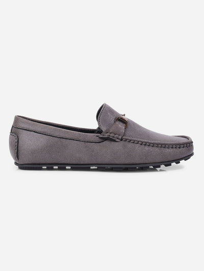 Men's Grey Moc Toe Buckle Loafer (IX4115)-Loafers - iD Shoes