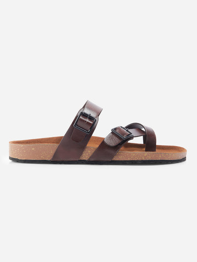 Men's Brown Double Band Strap Comfort Sandals (IX5012)-Sandals/Slippers - iD Shoes