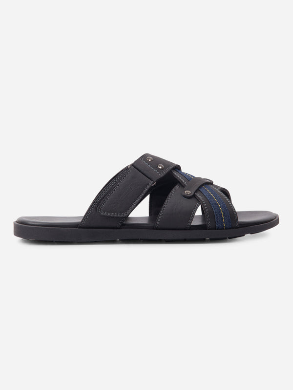 Men's Black Cross Strap Slipon Casual Sandals (IX5016)