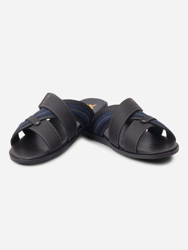 Men's Black Cross Strap Slipon Casual Sandals (IX5016)