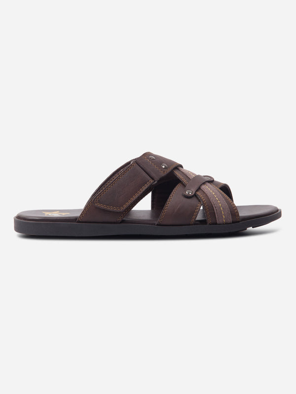Men's Brown Cross Strap Slipon Casual Sandals (IX5016)
