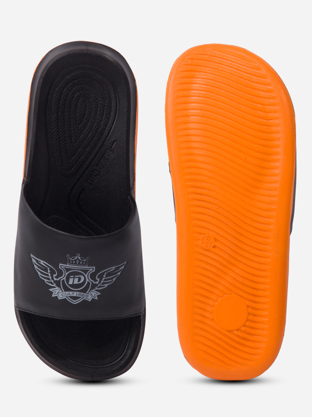 Buy Men's Black/Orange Graphic Printed Slider (IX5018)