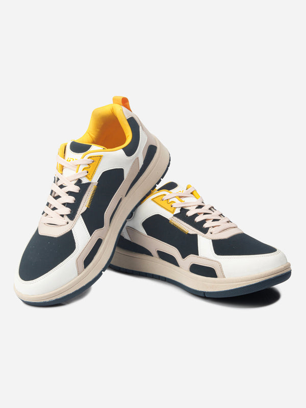 Men's White Navy Lace Up Sneakers (IX6012)