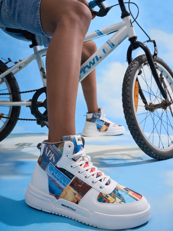 Men's White Graphic Print  Sneakers IX6018