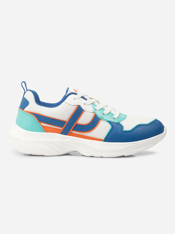 Men's Colourblocked White Lace Up Sneakers (IX7129)
