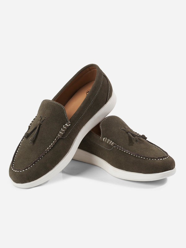 Men's Olive Suede Tassel Casual Slip On (IX2150)