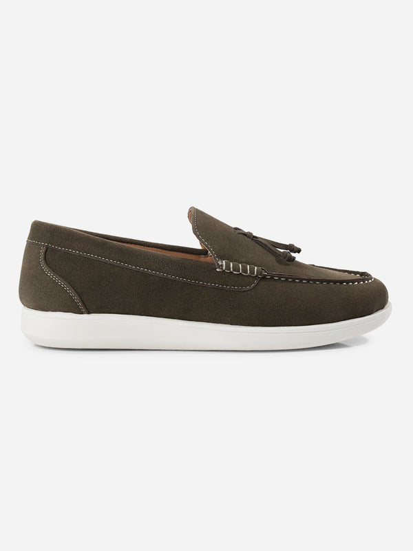 Men's Olive Suede Tassel Casual Slip On (IX2150)