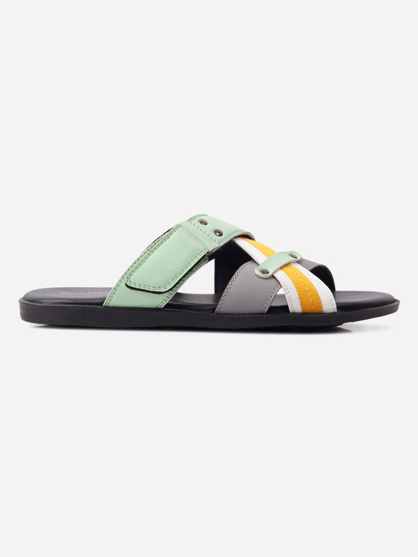 Men's Mint Green and Yellow Slippers (IX5025)