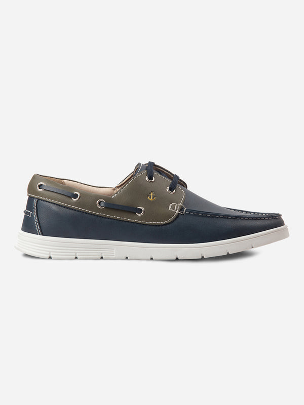 Men's Lightweight Smart Casual Navy and Olive Boat Shoes / Loafers (IX2159)