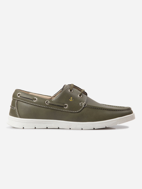 Men's Lightweight Smart Casual Olive Boat Shoes / Loafers (IX2159)