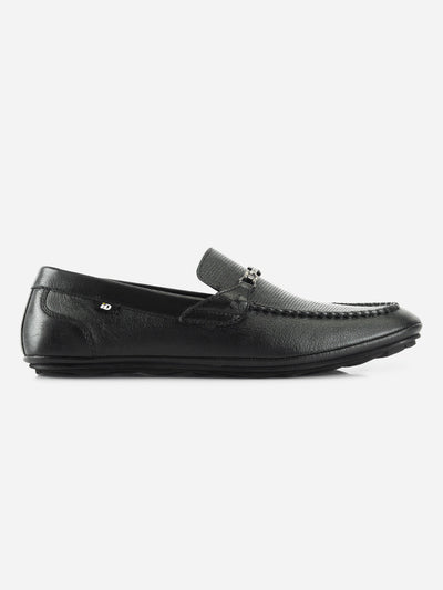 Men's Black Classic Metal Trim Saddle Loafer (ID1121)-Loafers - iD Shoes