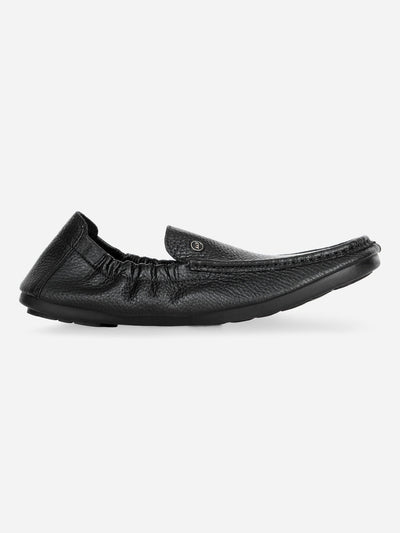 Men's Black Elastic Collered Snug Fit Slip On (ID3057)-Loafers - iD Shoes