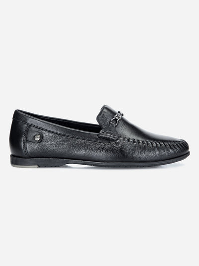Men's Black Moc Toe Formal Loafer (ID1107)-Loafers - iD Shoes
