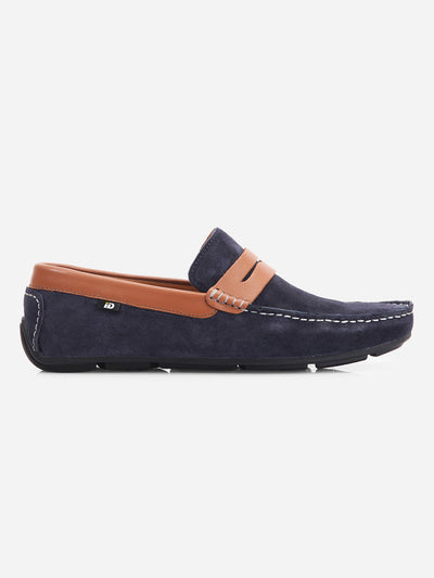 Men's Navy Moc Toe Casual Loafer (ID1142)-Loafers - iD Shoes