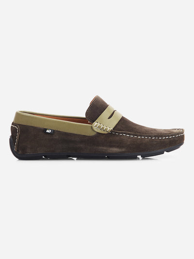 Men's Olive Moc Toe Casual Loafer (ID1142)-Loafers - iD Shoes