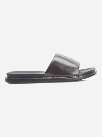 Men's Brown Leather Casual Slides (ID4210)-Sandals/Slippers - iD Shoes