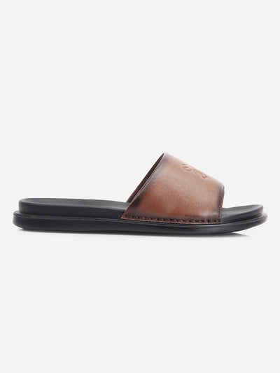 Men's Tan Leather Casual Slides (ID4210)-Sandals/Slippers - iD Shoes