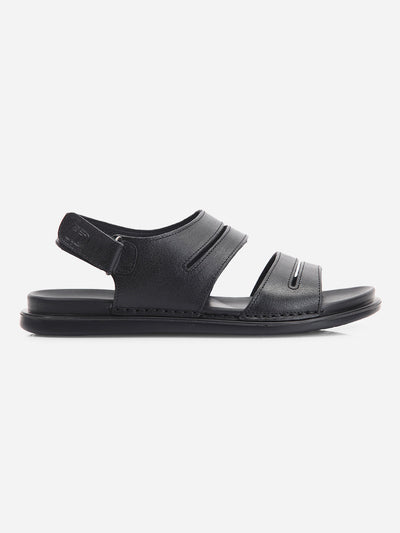 Men's Black Soft Padded Leather Sandal (ID4212)-Sandals/Slippers - iD Shoes