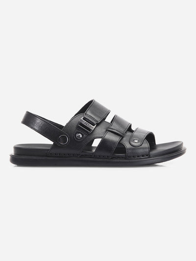 Men's Black Leather Comfort-fit Smart Casual Sandal (ID4213)-Sandals/Slippers - iD Shoes