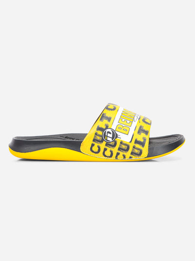 Men's Active Graphic Yellow Slider (ID5205)-Sandals/Slippers - iD Shoes