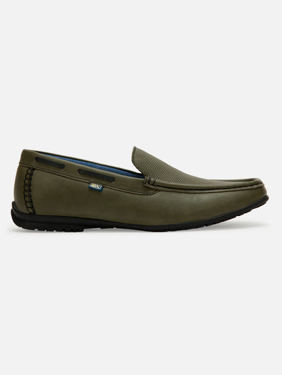 Men's Olive Moc Toe Casual Loafer (IX1014)-Loafers - iD Shoes