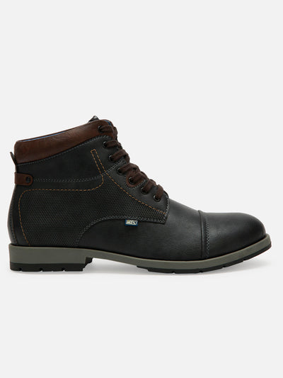 Men's Charcoal Black High Top Derby Boot (IX1021)-Boots - iD Shoes