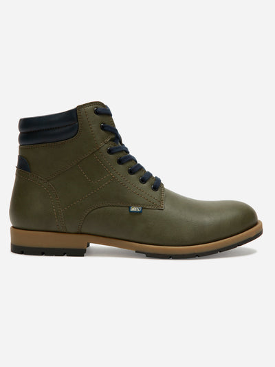 Men's Olive Round Toe High Top Boot (IX1022)-Boots - iD Shoes