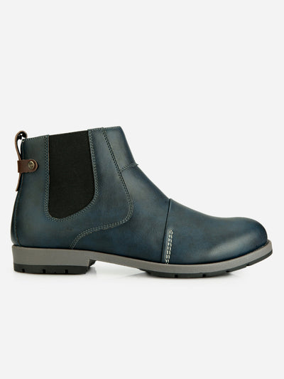 Men's Blue Round Toe Slip on Ankle Boot (IX1039)-Boots - iD Shoes