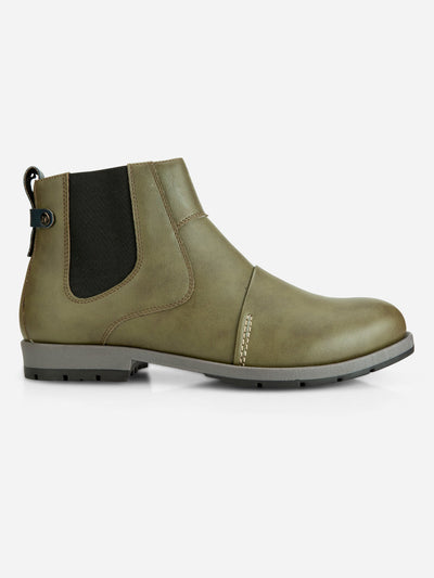 Men's Olive Round Toe Slip on Ankle Boot (IX1039)-Boots - iD Shoes